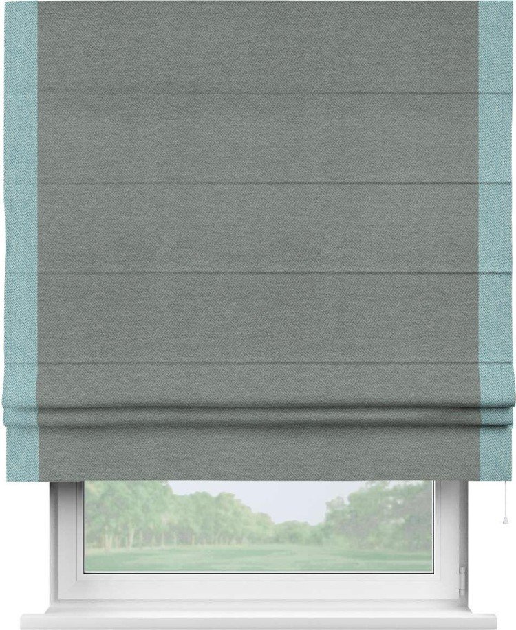 Римская штора «Кортин» с кантом Стрим Дуо, для проема, ткань твид блэкаут, серый